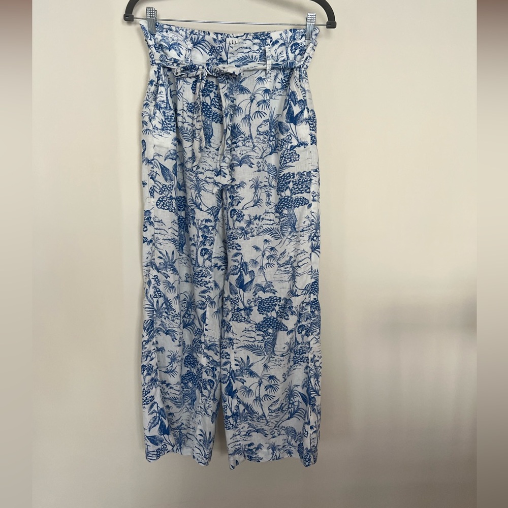 Wide leg linen pants, chinoiserie print! Size small